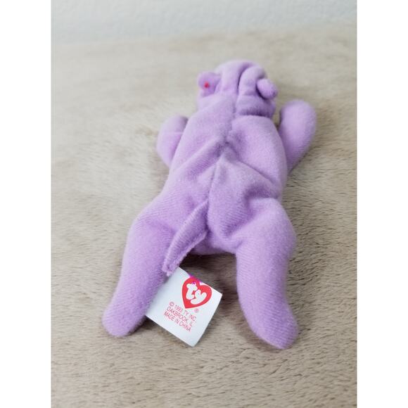 TY Beanie Babies Happy Hippo 1993 Lavender Stuffed Animal Plush Toy 6 1/4" Vtg - Picture 6 of 10